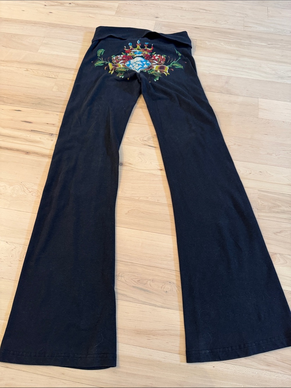 Y2K-Butt Back Hit-Black Bootcut Fold over Leggings Pants-S-Tattoo